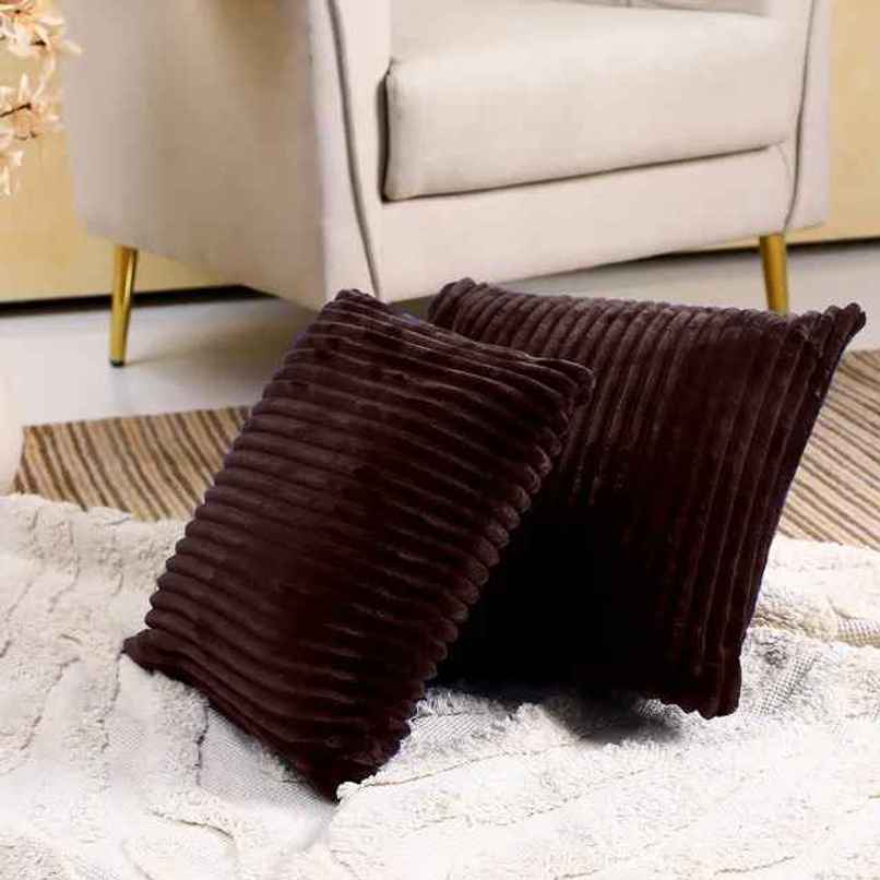 Status Ribbed Cushion Cover Set Of 2 16 x 16 in - Brown