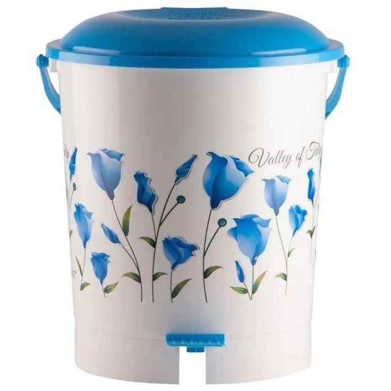 Kuber Industries Floral Printed Step-On Pedal Plastic Dustbin with Handle | 10 Litre (Blue) Kuber Industries Floral Printed Step-On Pedal Plastic Dustbin with Handle | 10 Litre (Blue)