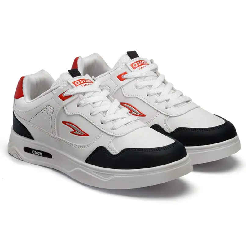 Asian Boston-01 Men Sneakers | White-Navy-Red | Size-9