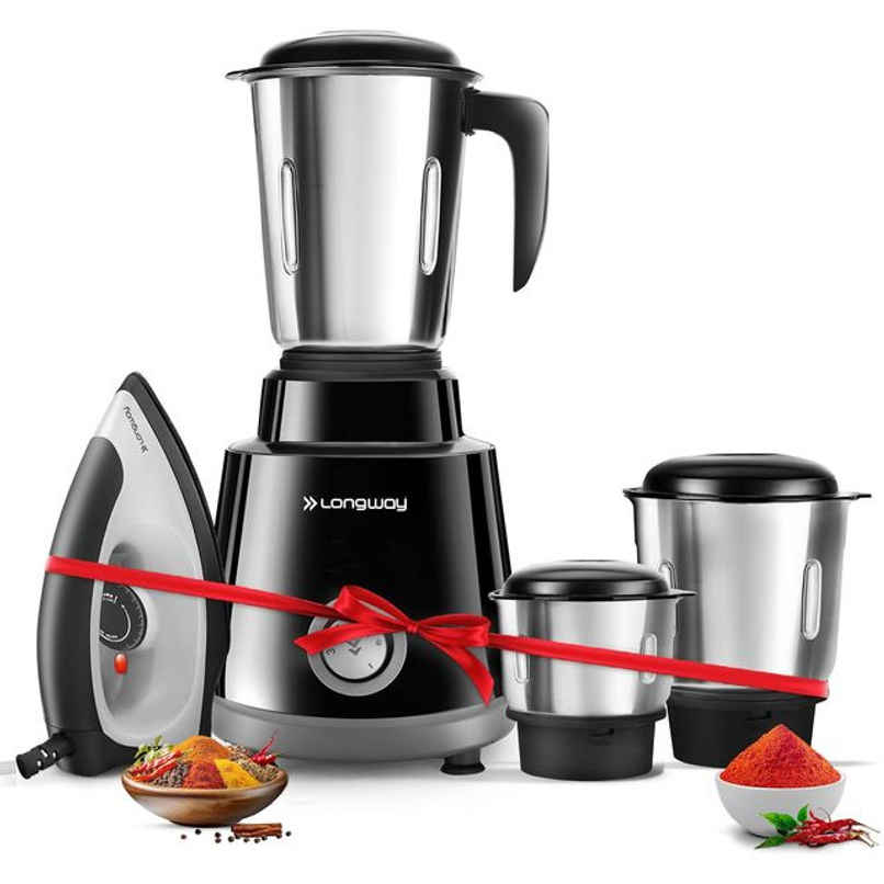 Longway Roto Max 700W Mixer Grinder + 1100W Dry Iron | 3 Jars | Powerful Motor Combo|2-Yr Warranty