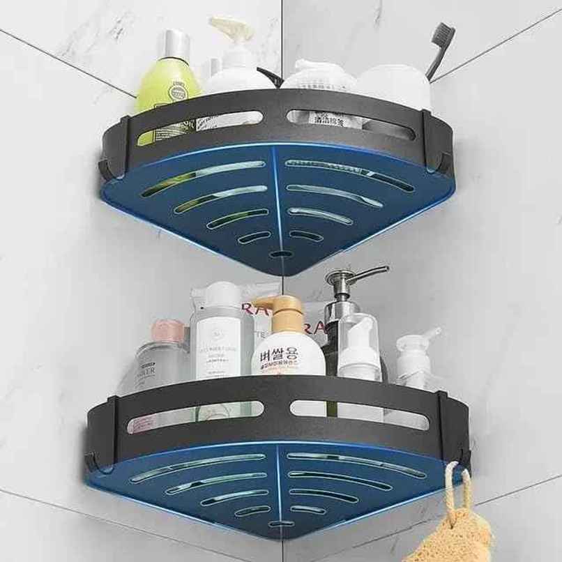 Perpetual Bathroom Organizer | Aluminium Corner Shelf | Rack Without Drilling | 2 Pcs
