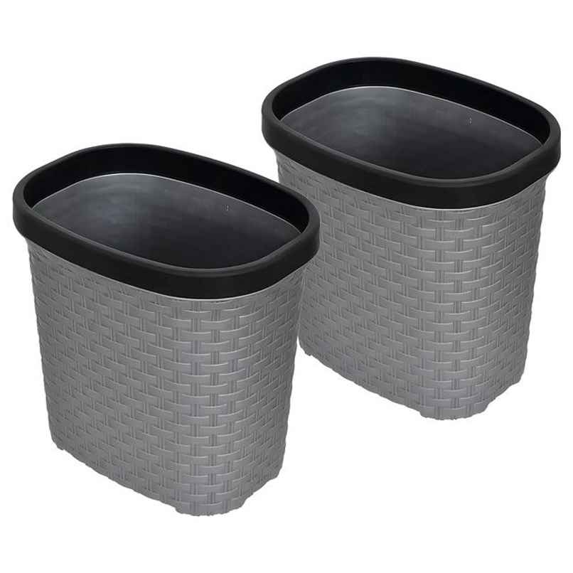 Kuber Industries 7 Litre Plastic Open Dustbin Without Lid | Pack of 2 (Grey) - 47KM0713