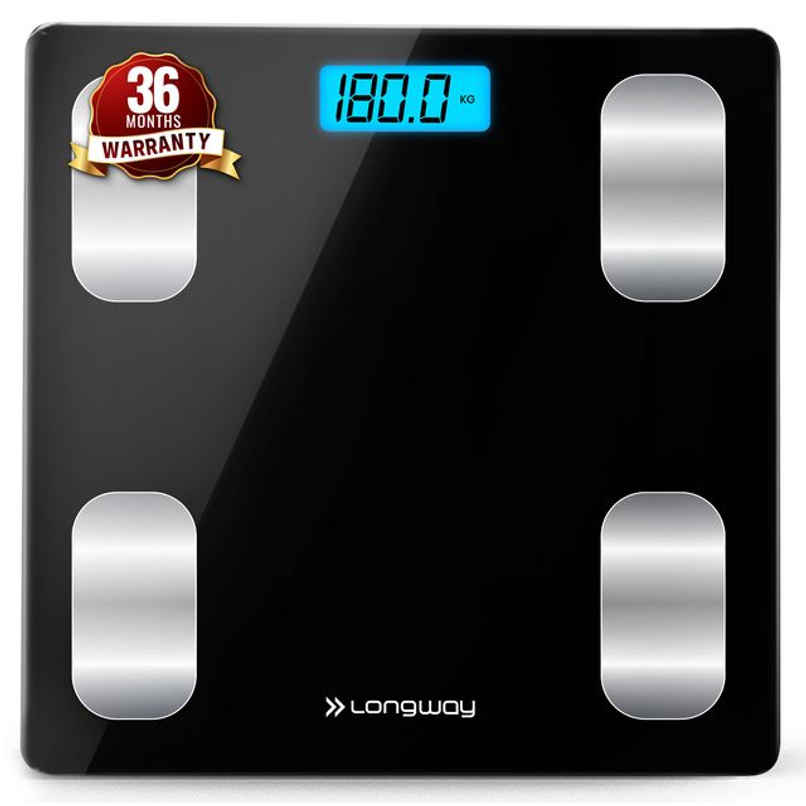 Longway Digital Weight Machine | Thick Glass | LCD Display | 180 kg Max | 36-Month Warranty | Black