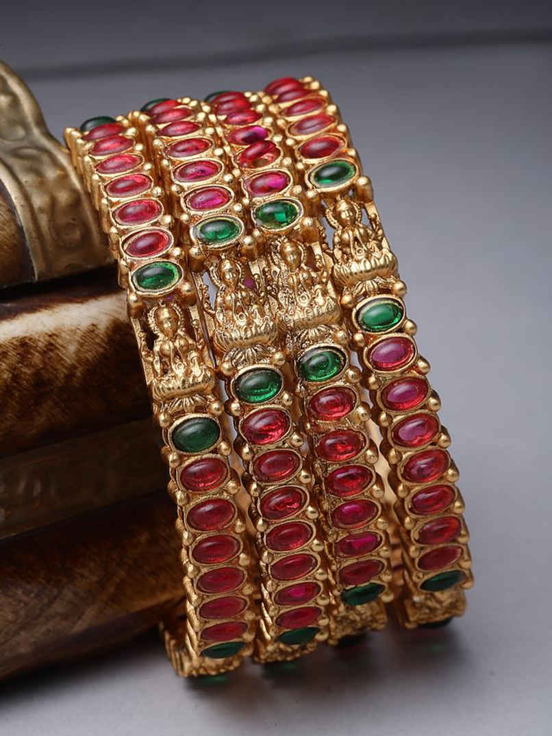 Sukkhi Traditional Gold Plated Red & Green Bracelet Bangle Set Jewellery for Women - 2.8
