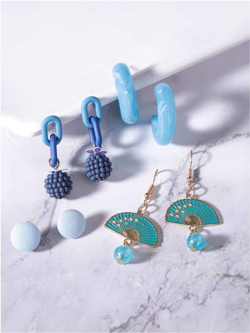 Rubans Set of 4, Blue Charming Set of Earrings