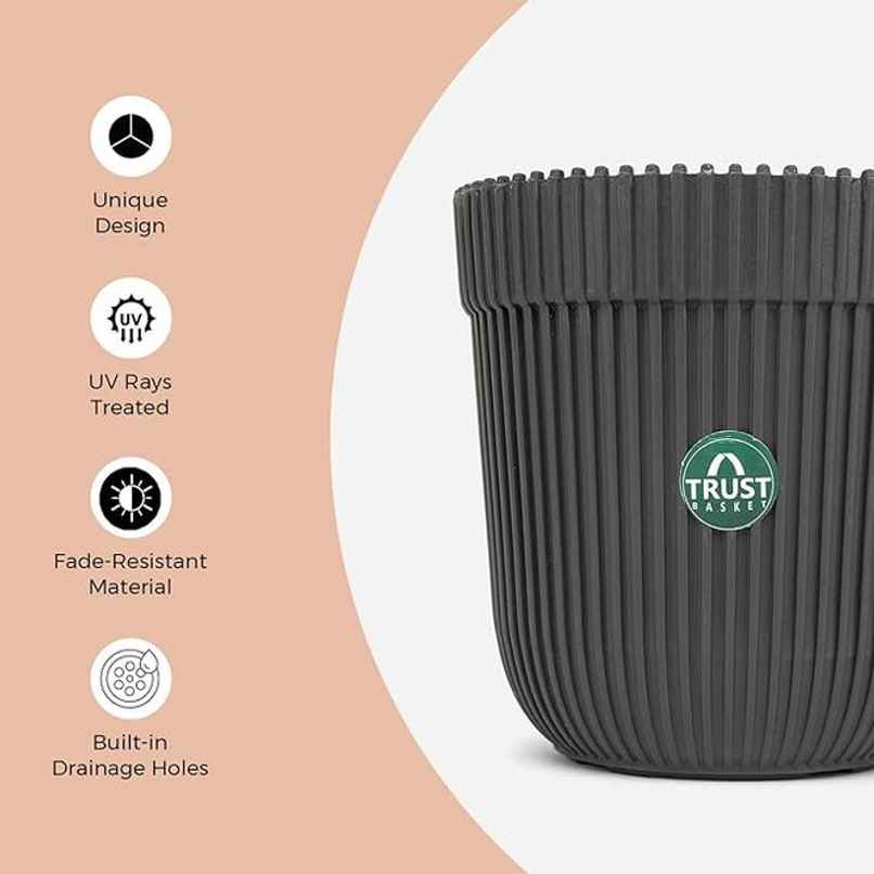TrustBasket Rim Pot | Heavy Duty Plastic Planter for Indoor & Outdoor Plants | 5 Inch - Grey