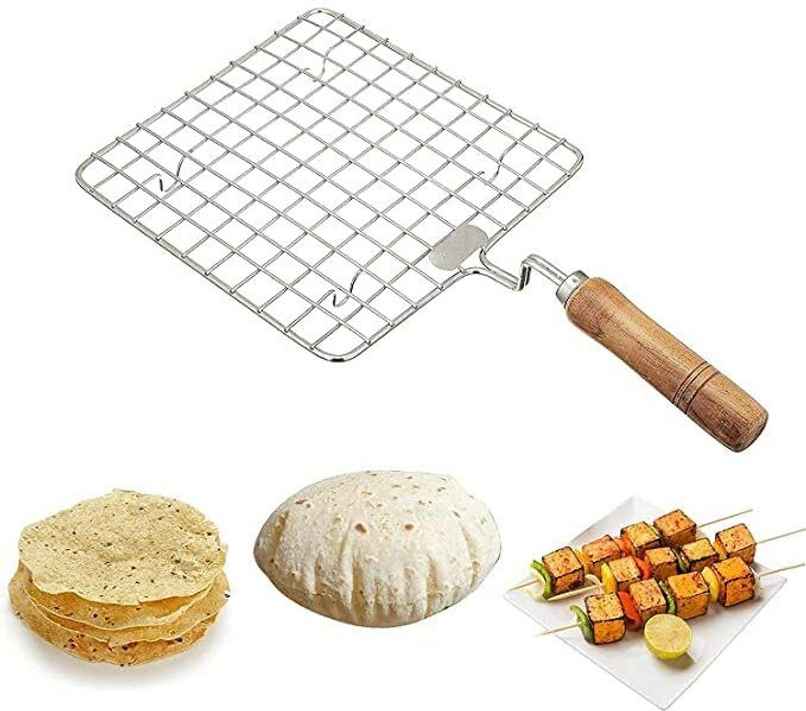 Jensons SS Roaster, Papad Jali Roast, Paneer Grill, Roti Maker, Barbeque, Toast Grill Wooden Handle