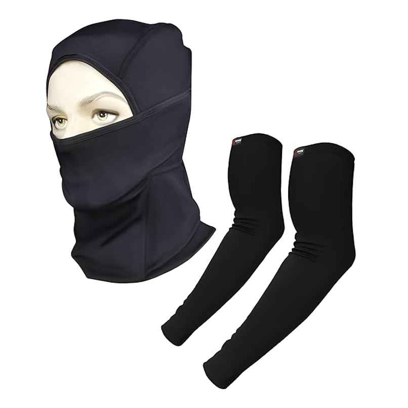 Autofy Pro-Fit Arm Sleeves | 240 Gsm & Cool-Max Balaclava | 240 Gsm Combo | Unisex - Pack Of 2