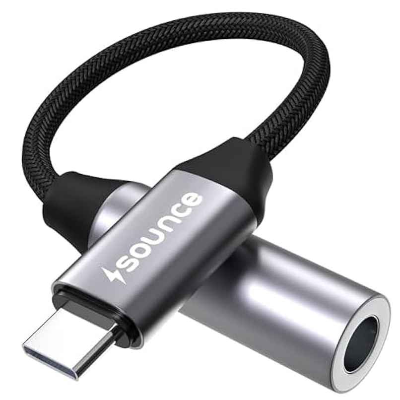 Sounce Type - C To 3.5 mm Female Adapter | Type C Headphone Audio Jack Cable Cord Hi-Fi Dongle - Grey
