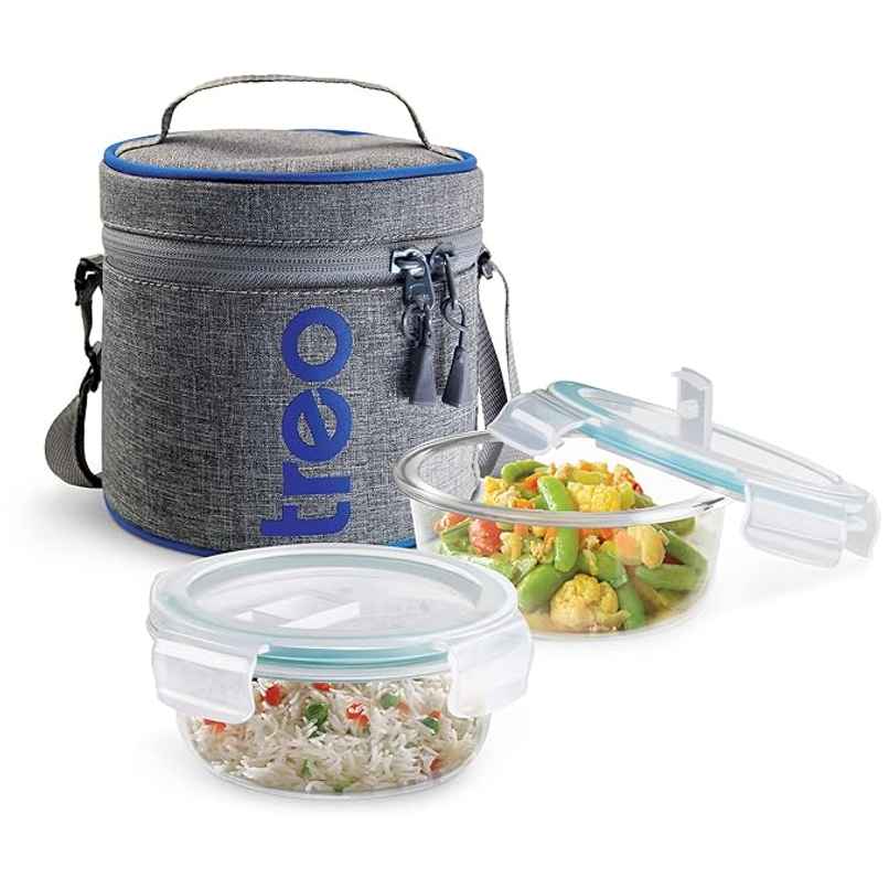 Treo By Milton All Fresh Borosilicate Glass Tiffin, 380 ml, Set Of 2, Transparent