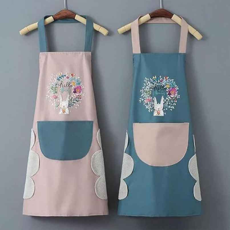 Perpetual Cute Cartoon Print Kitchen Apron with Pocket