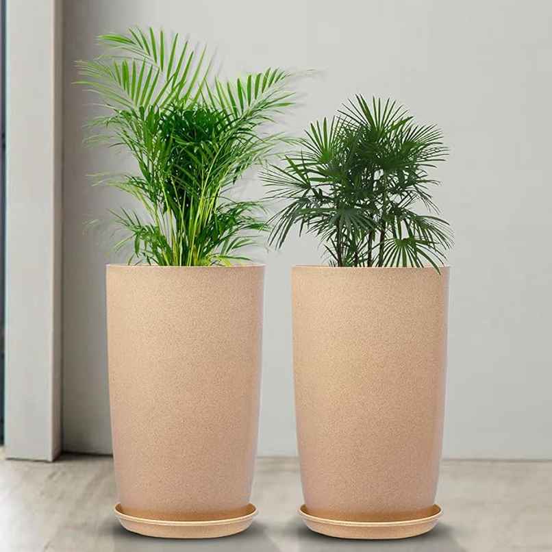 Kuber Industries Marble Emerald Flower Pot for Home & Garden with Tray|18 Inch|Pack of 2|Beige