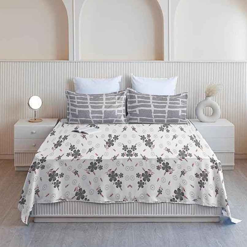 Elegant Weavers Sintra Double Abstract Bedsheet | With 2 Pillow Covers | White & Grey | 87 x 98 in Elegant Weavers Sintra Double Abstract Bedsheet | With 2 Pillow Covers | White & Grey | 87 x 98 in