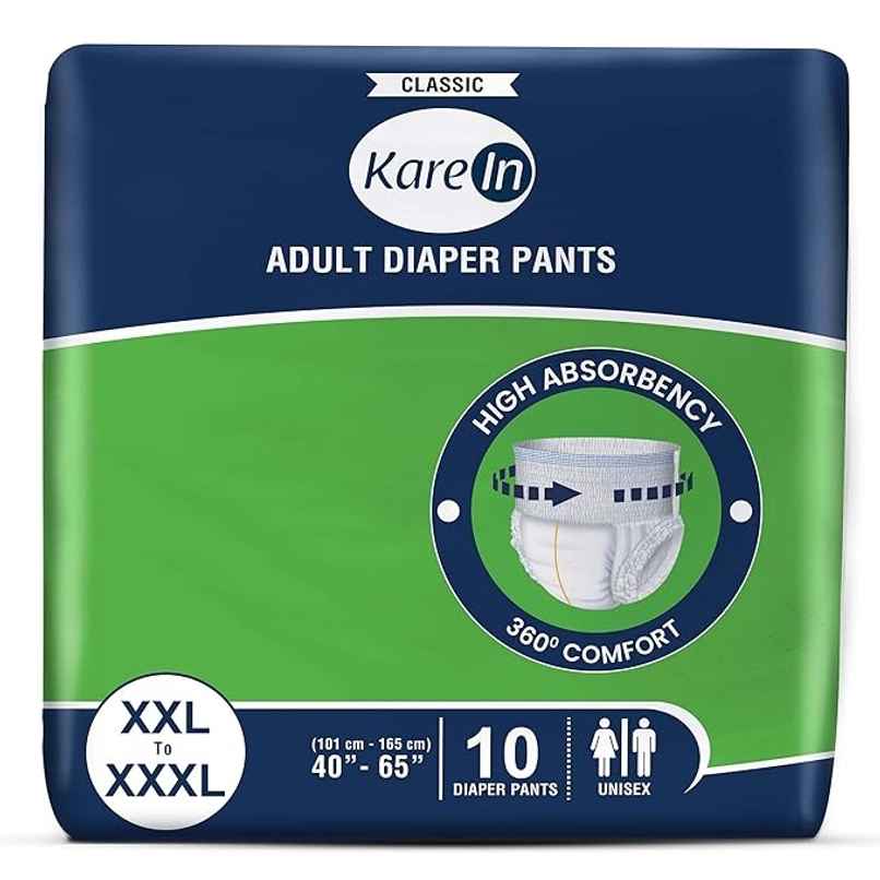 KareIn Classic Adult Diaper Pants XXL-XXXL | 40-65 Inch Waist | 10 Count | Leakproof