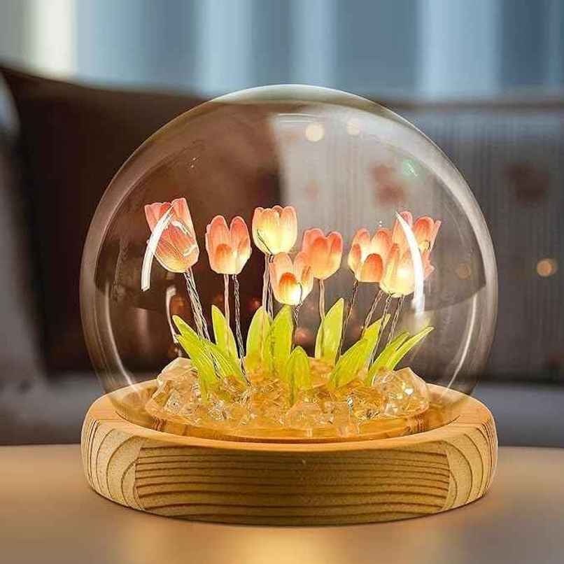 Hashwow Romantic Round Tulip Night Light Lamp Elegant Led Ball Lamp, Includes 9 Diy Tulip Flowers