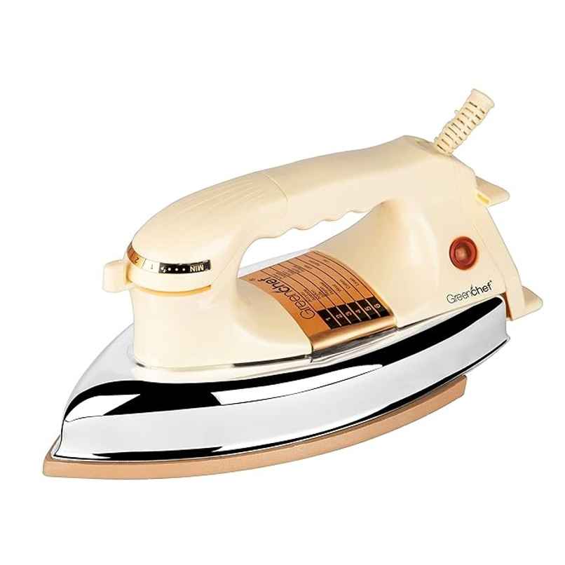 Greenchef D - 907 Heavy Weight 1000 W Dry Iron, 360 Degree Swivel Cord, Cool Touch Body - Yellow Greenchef D - 907 Heavy Weight 1000 W Dry Iron, 360 Degree Swivel Cord, Cool Touch Body - Yellow