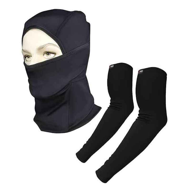 Autofy Pro-Fit Arm Sleeves | 240 Gsm & Cool-Max Balaclava | 240 Gsm Combo | Unisex - Pack Of 2 Autofy Pro-Fit Arm Sleeves | 240 Gsm & Cool-Max Balaclava | 240 Gsm Combo | Unisex - Pack Of 2