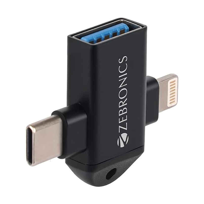 Zebronics OTG2, 2 in 1 Lightning, Type C - USB Converter, Backward Compatible, Speed Upto 5 Gbps