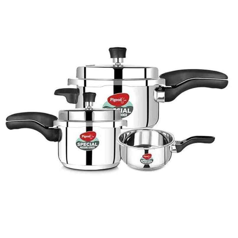 Pigeon Special and 2 L, 3 L, 5 L Outer Lid Induction Bottom Pressure Cooker | Stainless Steel Pigeon Special and 2 L, 3 L, 5 L Outer Lid Induction Bottom Pressure Cooker | Stainless Steel