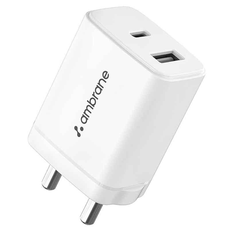 Ambrane 30W Dual Port Gan Charger, Usb & Type C Port With Qc & Pd Technology (Charge 30, White)