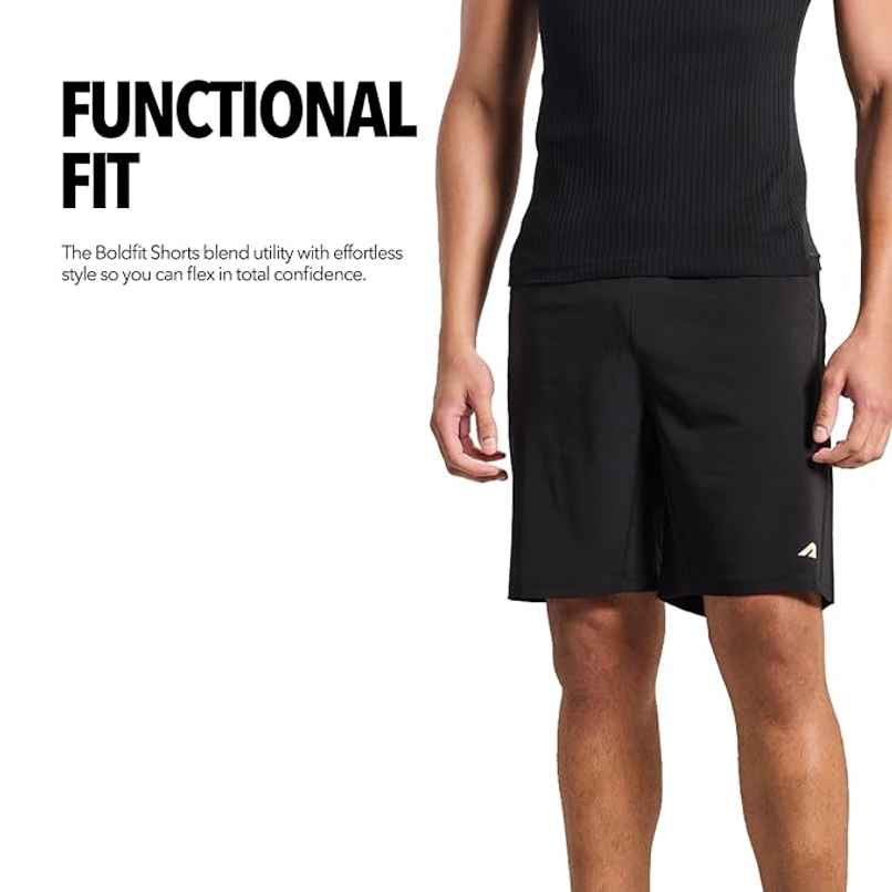 Boldfit Men's Shorts Quick Dry Workout Lightweight Outdoor Athletic Bermuda | Black - M