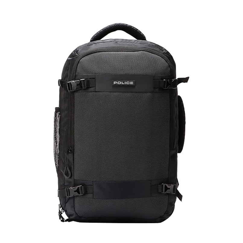 Police Unisex Textured Vegan Leather 20 L Laptop Backpack | Black - 14 Inches