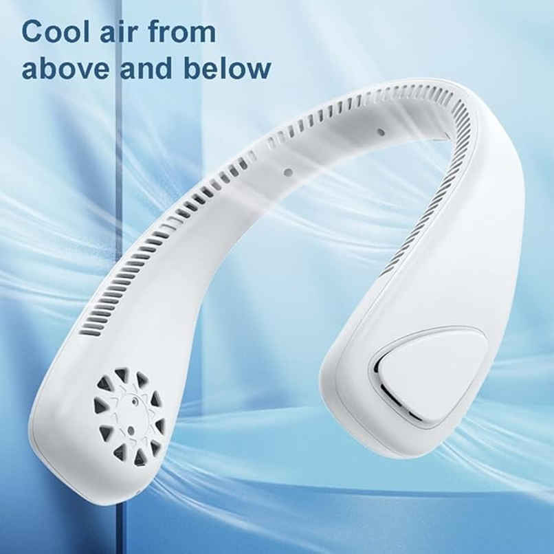 Basics IND Portable Neck Fan Rechargeable USB 4000mAh Battery Operated with 3 Speeds Hand-Free Neck Fan - White