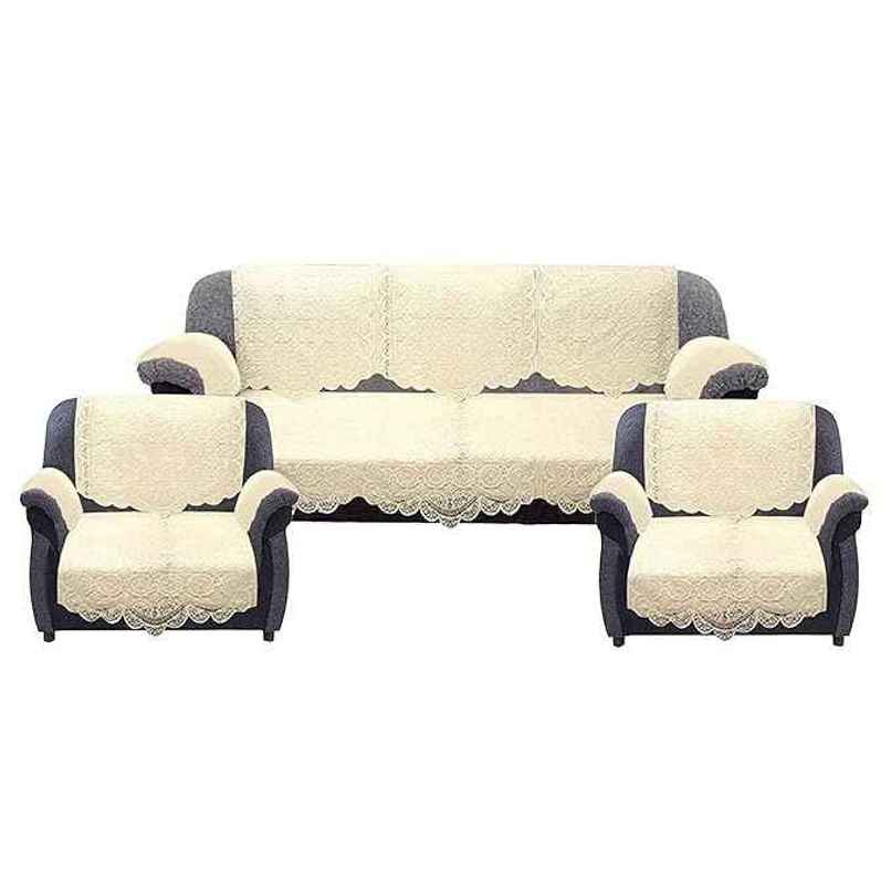 Kuber Industries Cotton Geometric 5 Seater Sofa Cover Set|6 Pieces Arms Cover|Pack of 16 (Cream)