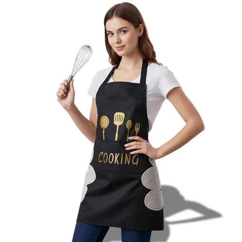 Perpetual Cute Cartoon Print Kitchen Apron with Pocket