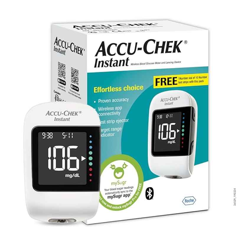Accu-Chek Instant Glucometer With Free Vial of 10 Strips, 10 Lancets and a Lancing Device Kit