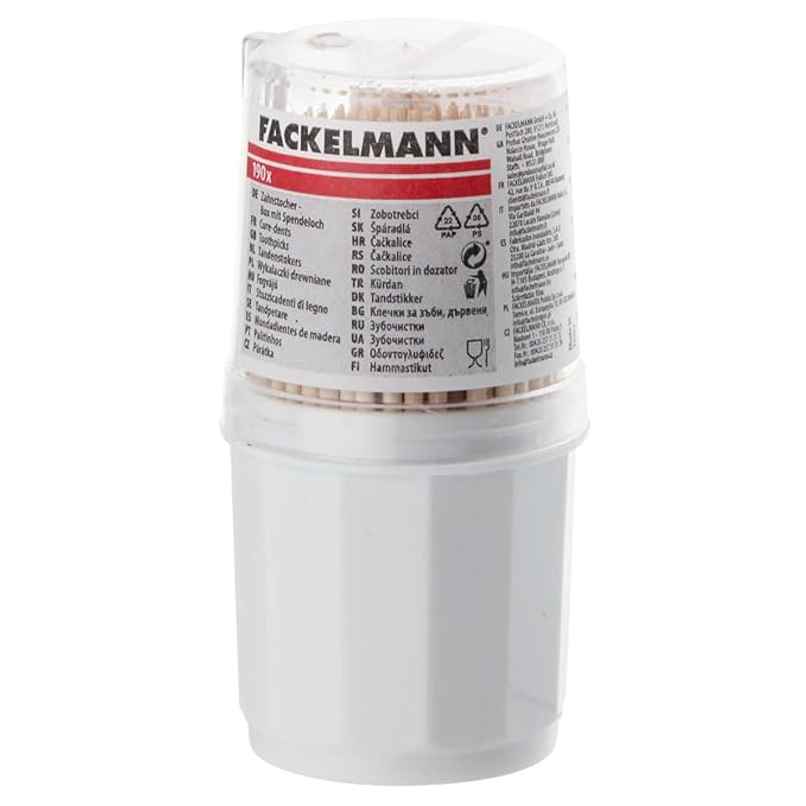 Fackelmann Birch Wooden Toothpicks | 6.5 cm Long | Transparent Cap