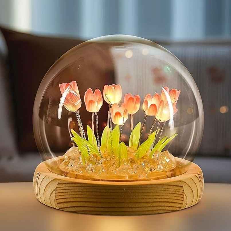 Hashwow Romantic Round Tulip Night Light Lamp Elegant Led Ball Lamp, Includes 9 Diy Tulip Flowers Hashwow Romantic Round Tulip Night Light Lamp Elegant Led Ball Lamp, Includes 9 Diy Tulip Flowers