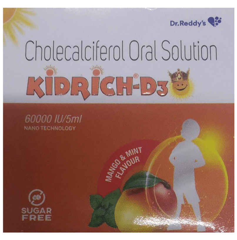 Kidrich D3 Mango and Mint Flavour Sugar Free Vitamin D3 Oral Solution