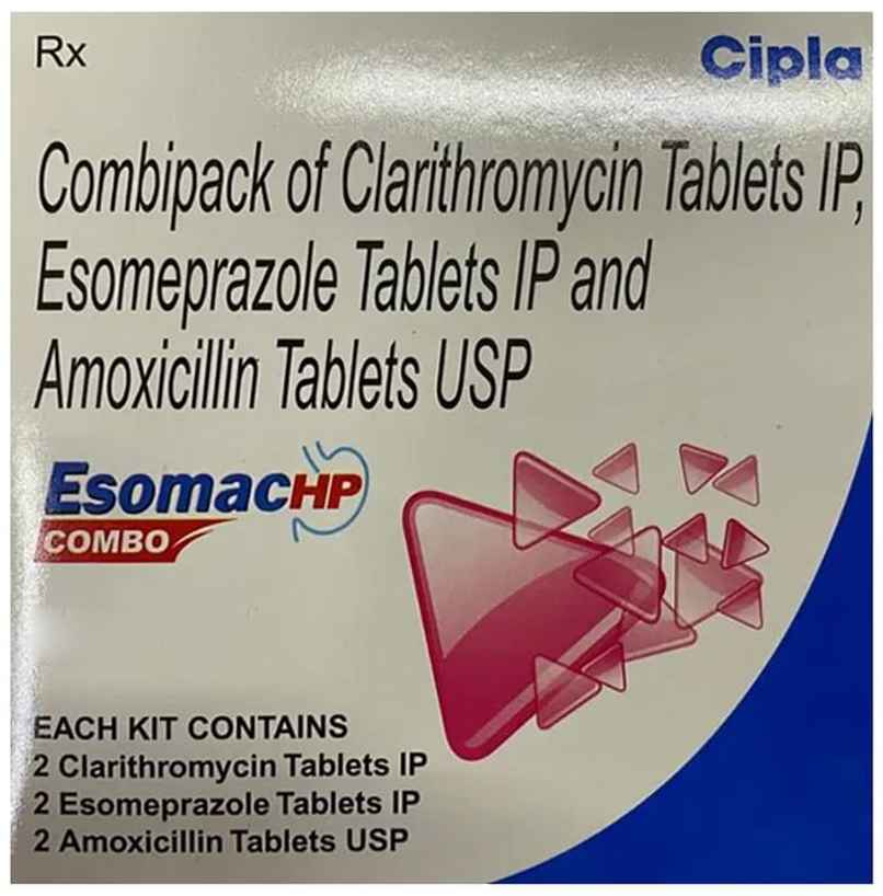 Esomac HP 750mg/500mg/40mg Tablet Combikit Esomac HP 750mg/500mg/40mg Tablet Combikit