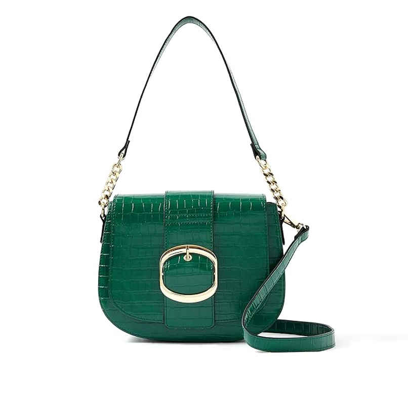Accessorize London Women's Faux Leather Buckle Saddle Shoulder & Sling Bag | Green