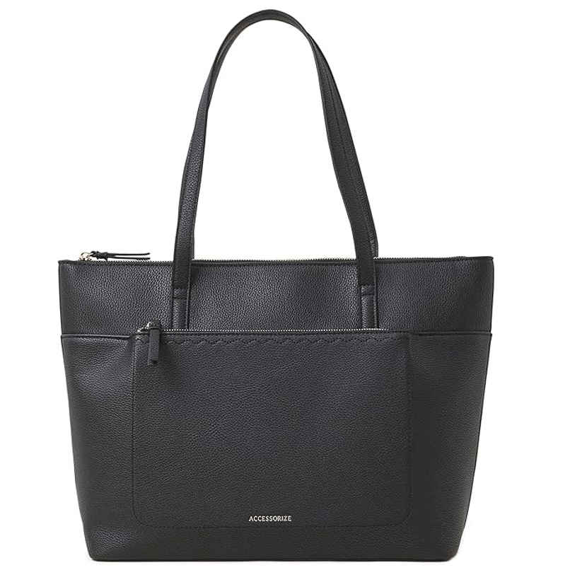 Accessorize London Women's Classic Front Pocket Tote Bag | Black Accessorize London Women's Classic Front Pocket Tote Bag | Black