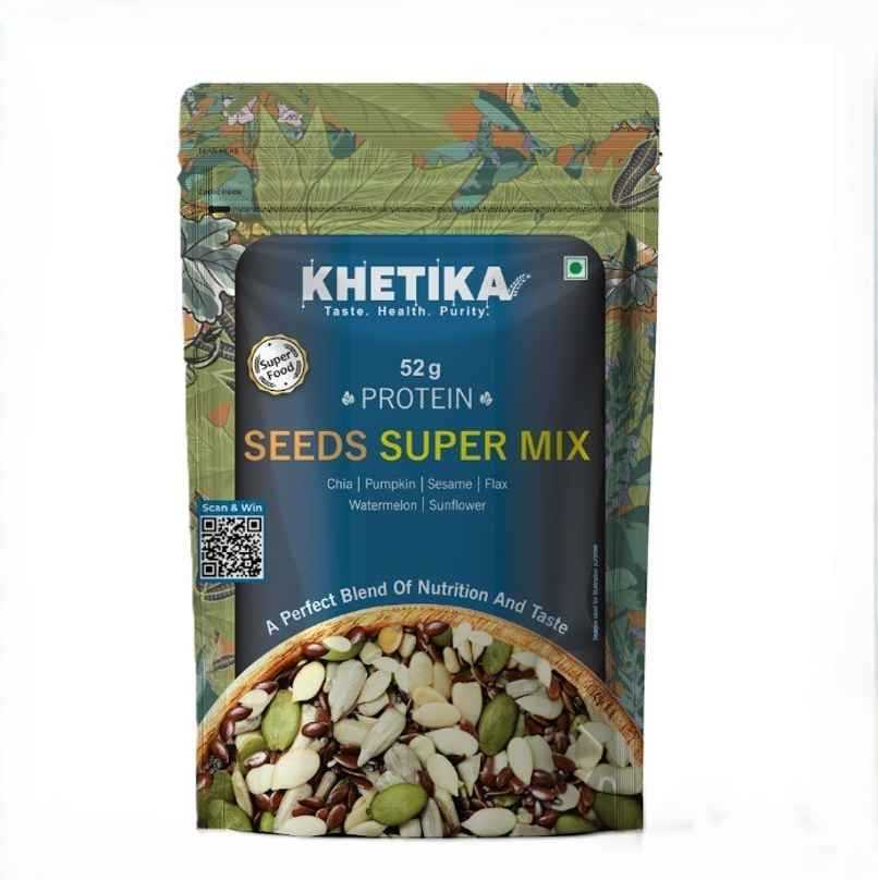 Khetika Super Seed Mix Rich in Protein 52g, Pumpkin, Sesame, Watermelon, Sunflower, Flax, Chia Seeds