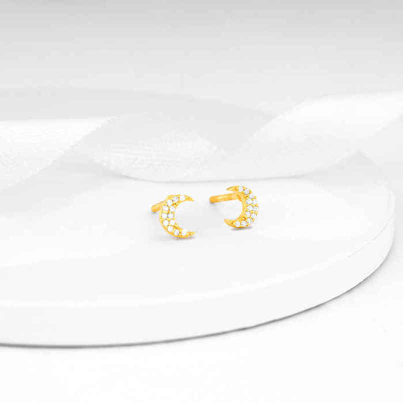 GIVA Anushka Sharma Golden Crescent Zircon Tiny Earrings | ER0593