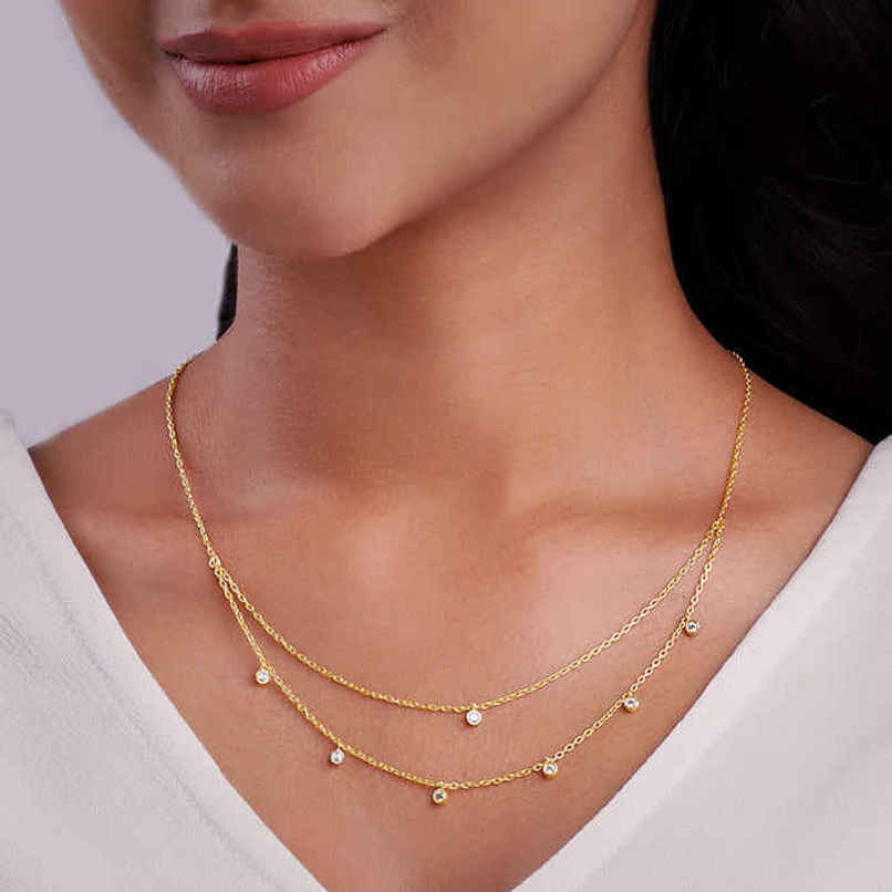 GIVA Golden Dual Layer Zircon Necklace | PD0380