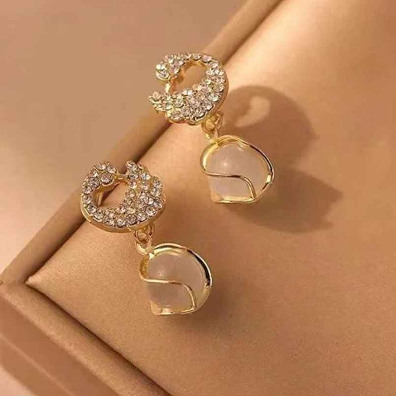 Estailo Fashion Pearl Hoops, Heart Drops & Swan Earrings Combo - Elegant Trio Set