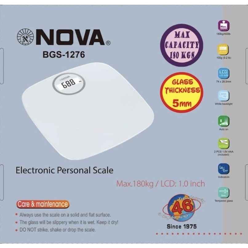 Nova BGS 1276 Electronic Personal Glass Scale - 180 Kg | White