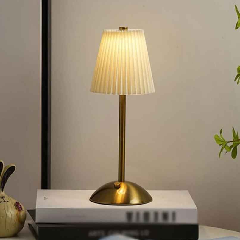 Hashwow Bedside Lamp with Metal Base Bedroom Creative Pleated Shade Night Light for Living Room