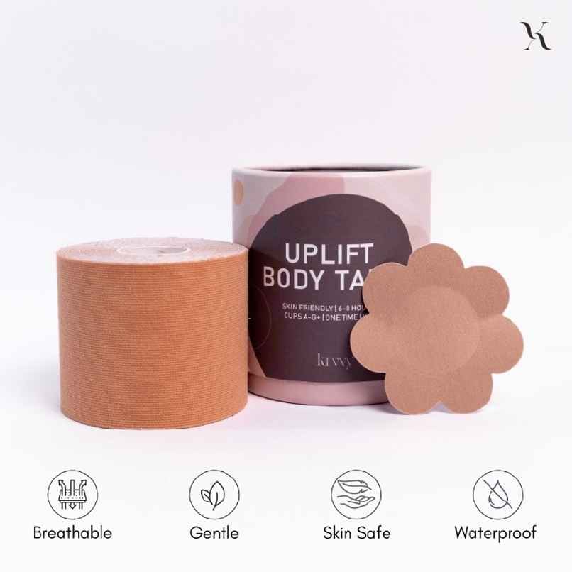 Krvvy UpLift Body Tape | Free 5 Pairs of Nipple Pasties - Tan