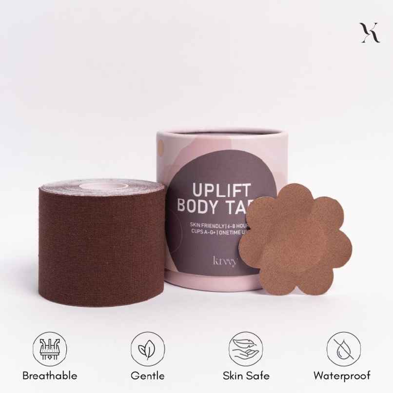 Krvvy UpLift Body Tape | Free 5 Pairs of Nipple Pasties - Brown