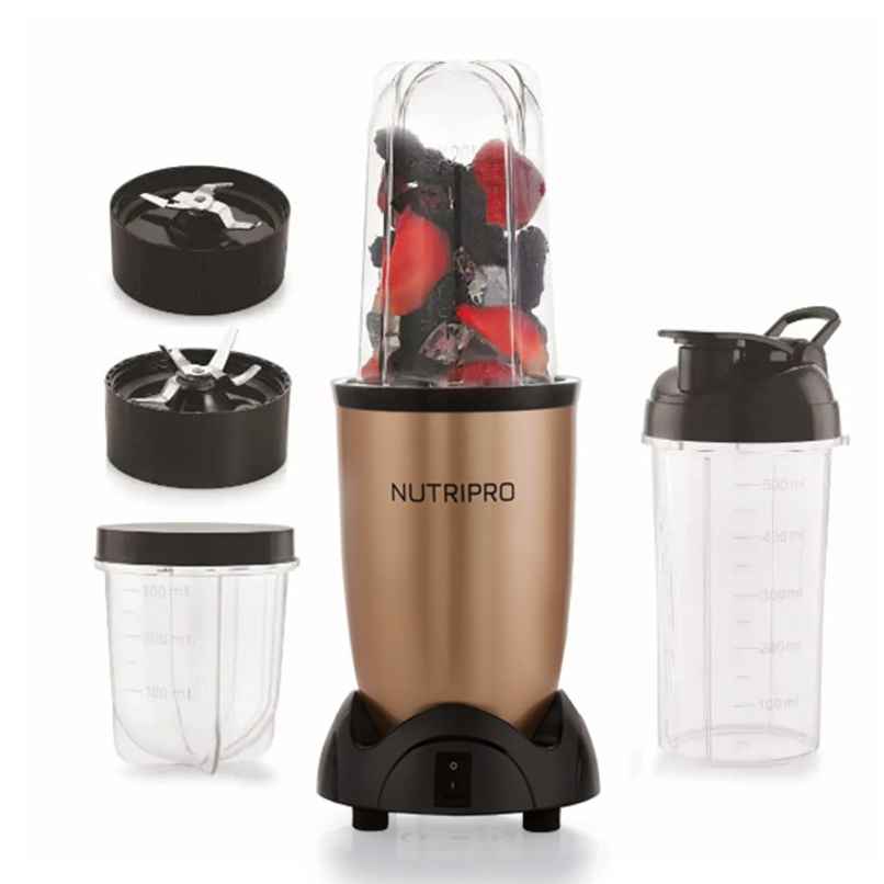 NUTRIPRO Nutri Blender Juicer Mixer Grinder 500W- 3 Jars & 2 Blades | Gold