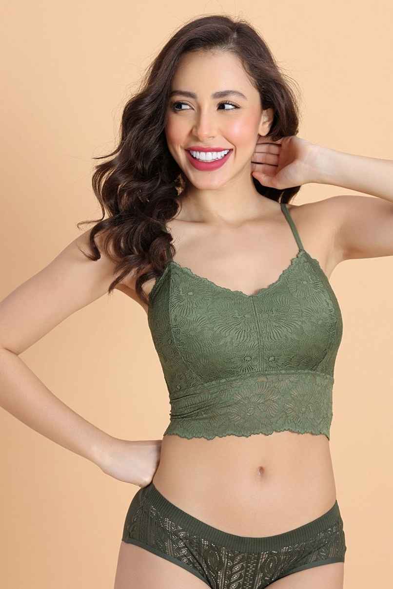 Zivame Double Layered Non Wired High Coverage Bralette - Four Leaf Clover - XL