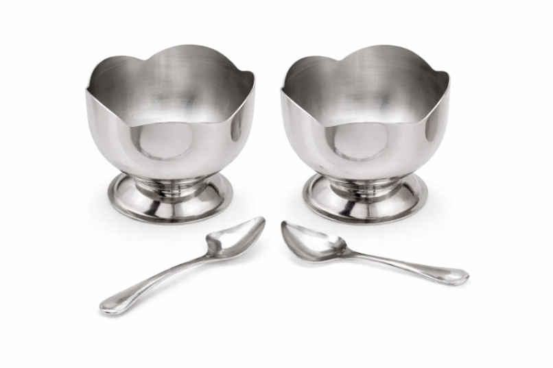 Perpetual Mart Stainless Steel Dessert Cups Flower Shape with Spoon Perpetual Mart Stainless Steel Dessert Cups Flower Shape with Spoon