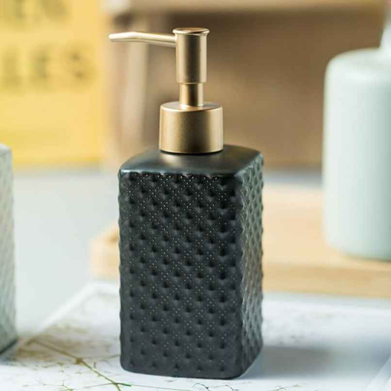 UMAI Ceramic Soap Dispenser For Bathroom | Black | 350 ml