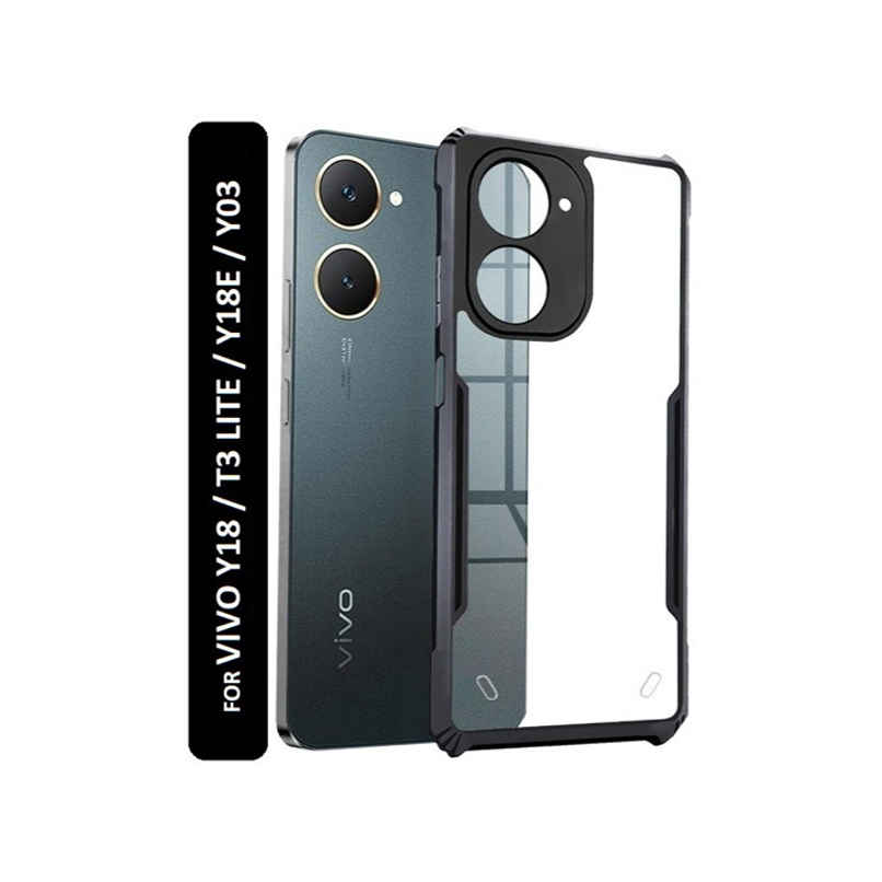 Kwine Case Vivo Y18 / T3 Lite / Y18E / Y03 Back Cover - Black Bordered Transparent Case Kwine Case Vivo Y18 / T3 Lite / Y18E / Y03 Back Cover - Black Bordered Transparent Case