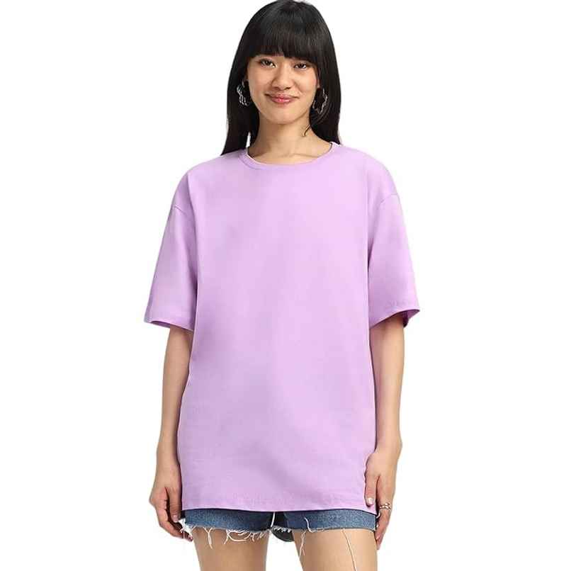 Juneberry Women T-shirt - Lilac | Round Neck, Oversized Fit | XL Juneberry Women T-shirt - Lilac | Round Neck, Oversized Fit | XL